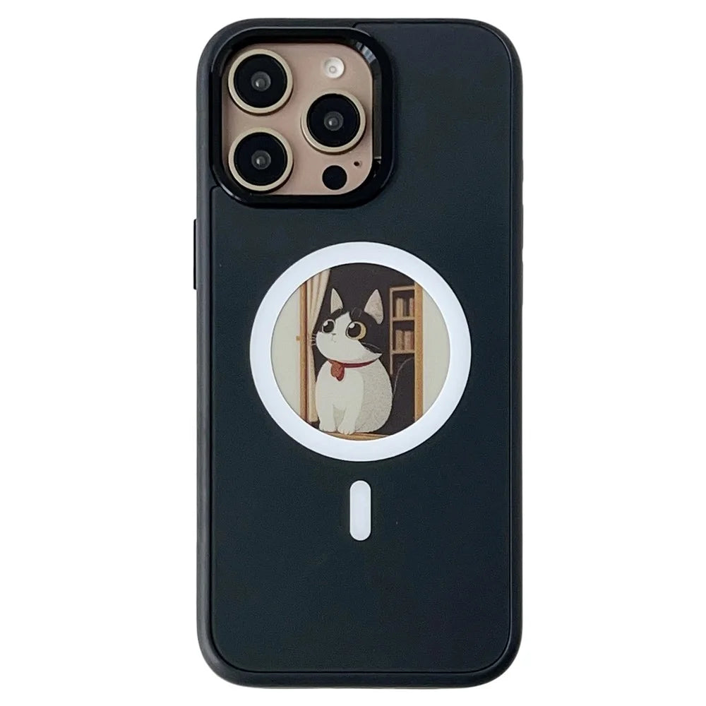 For iPhone 15 Pro Magnetic Case 4 Colors NFC DIY Customized Round Screen Smart E-Ink Phone Cover - 1