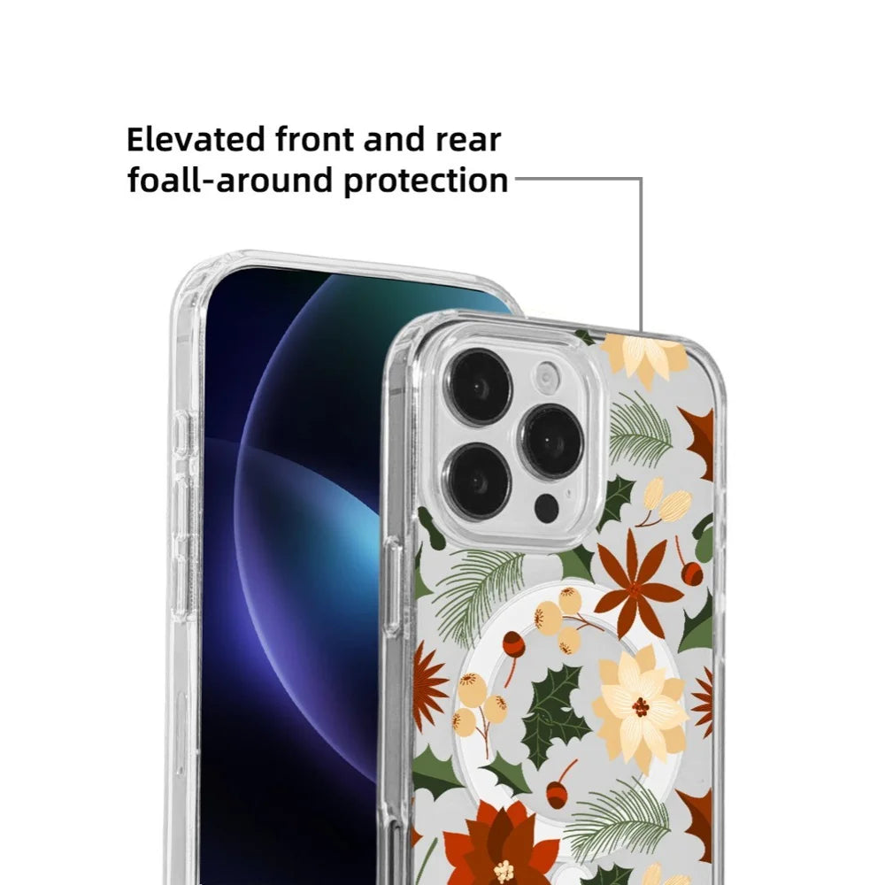 EYCASE For iPhone 16 Pro Max Christmas Series Case Gift  Clear Edge Pattern Print TPU + Acrylic Cover Compatible with MagSafe - Vintage Christmas Floral - 5