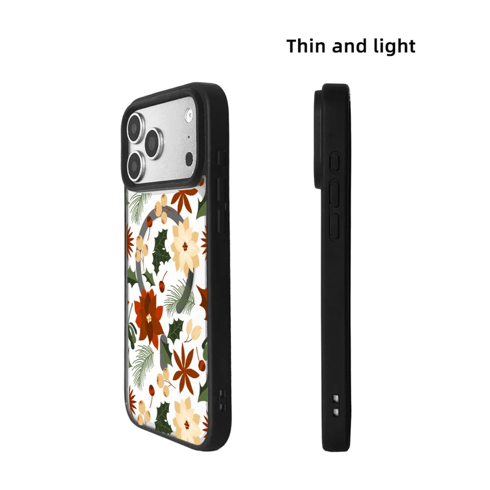 EYCASE For iPhone 17 Pro Max Christmas Series Magnetic Case  Pattern Print TPU + Acrylic Cover Compatible with MagSafe - Vintage Christmas Floral - 6