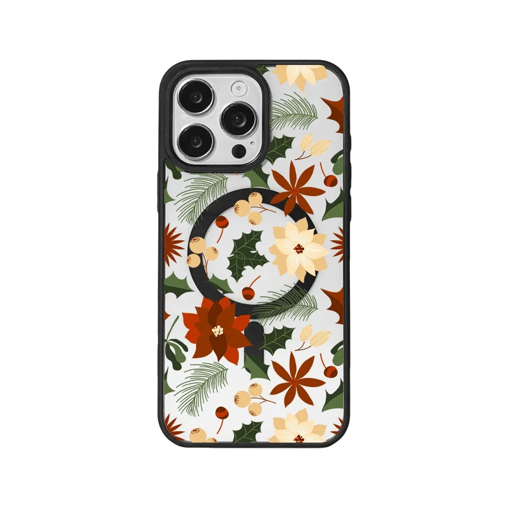 EYCASE For iPhone 15 Pro Max Christmas Series Magnetic Case  Pattern Print TPU + Acrylic Cover Compatible with MagSafe - Vintage Christmas Floral - 1