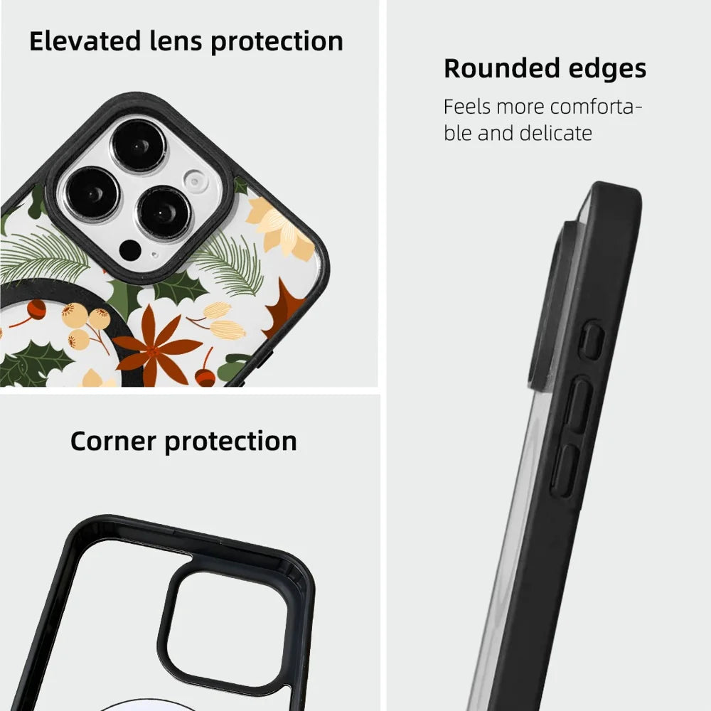 EYCASE For iPhone 15 Pro Max Christmas Series Magnetic Case  Pattern Print TPU + Acrylic Cover Compatible with MagSafe - Vintage Christmas Floral - 7