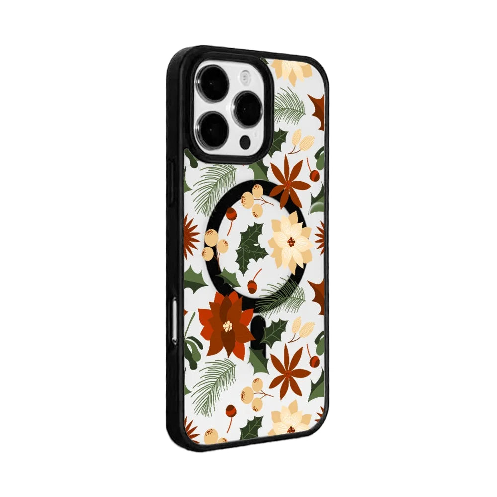 EYCASE For iPhone 16 Pro Christmas Series Magnetic Case  Pattern Print TPU + Acrylic Cover Compatible with MagSafe - Vintage Christmas Floral - 2