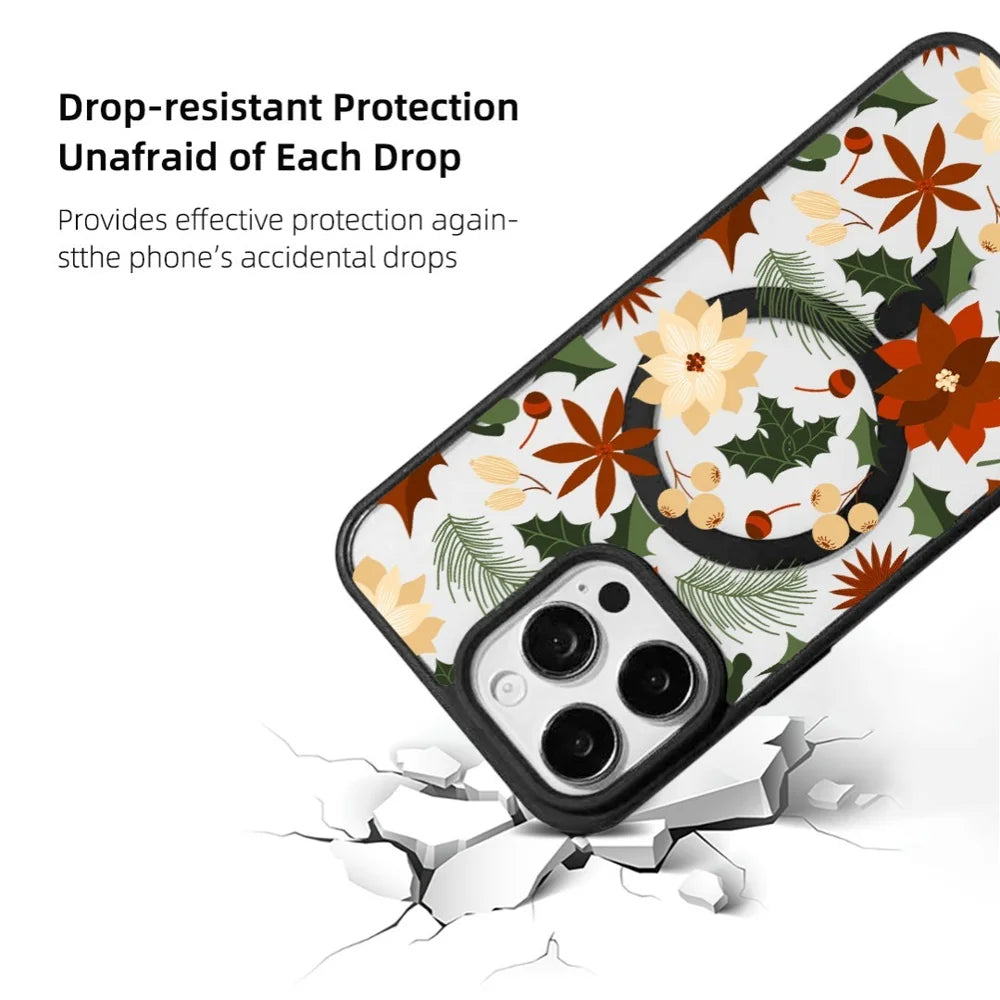 EYCASE For iPhone 14 Pro Max Christmas Series Magnetic Case  Pattern Print TPU + Acrylic Cover Compatible with MagSafe - Vintage Christmas Floral - 3