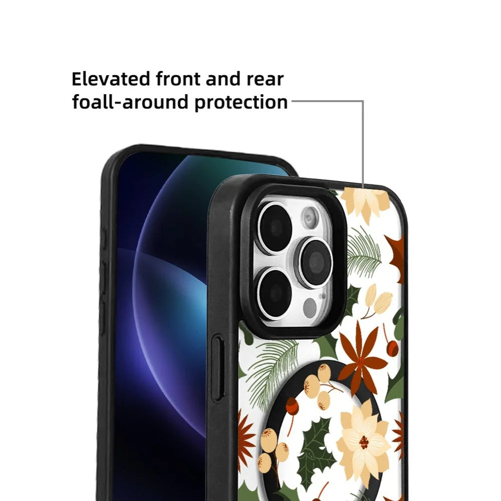EYCASE For iPhone 14 Pro Max Christmas Series Magnetic Case  Pattern Print TPU + Acrylic Cover Compatible with MagSafe - Vintage Christmas Floral - 5