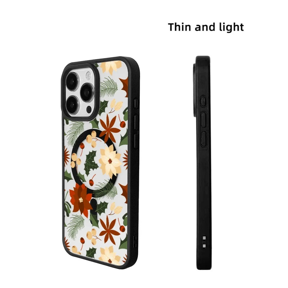 EYCASE For iPhone 14 Pro Max Christmas Series Magnetic Case  Pattern Print TPU + Acrylic Cover Compatible with MagSafe - Vintage Christmas Floral - 6