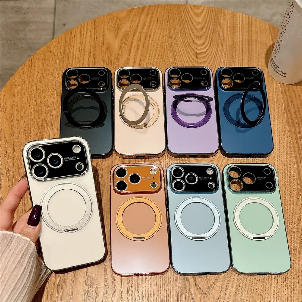 For iPhone 17 Pro Rotating Kickstand Case Compatible with MagSafe TPU Phone Cover with Screen Protector - White - 7