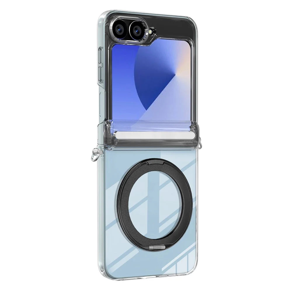 For Samsung Galaxy Z Flip6 5G Kickstand Crystal Magnetic Case TPU PC Phone Cover Magnetic Hinge Protection - Black - 1