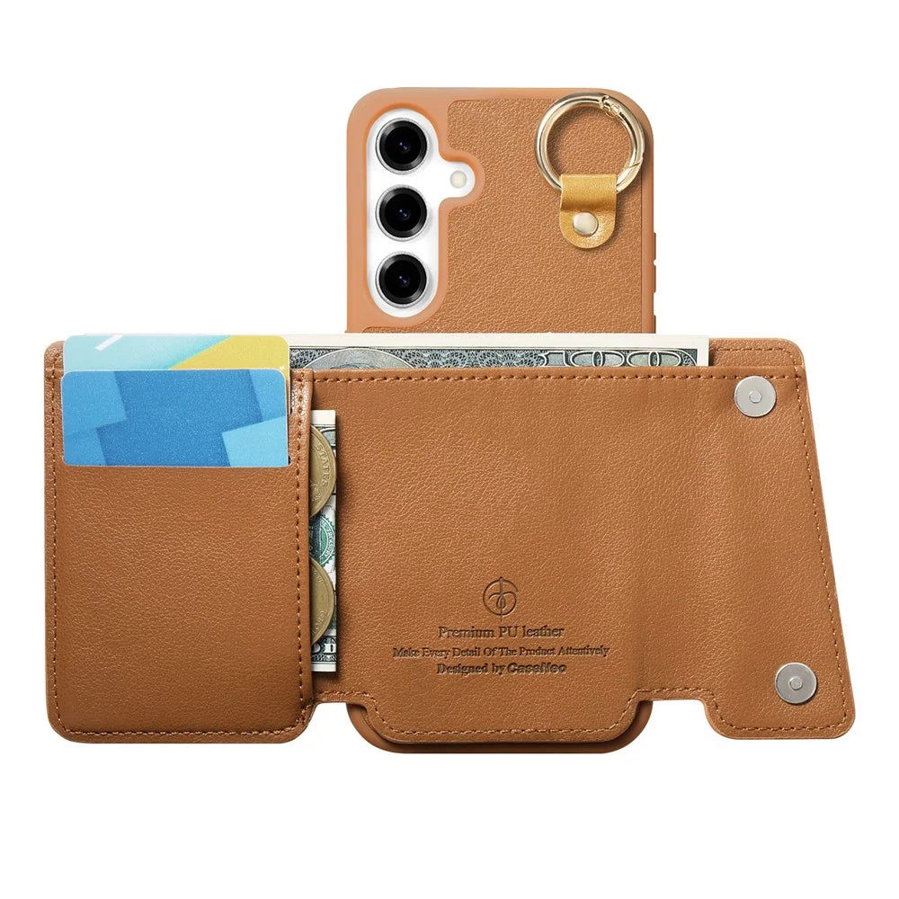 For Samsung Galaxy A25 5G (Global) (161mm) Case D-Ring Holder Leather + PC + TPU Phone Cover with Wallet Kickstand - Brown - 2