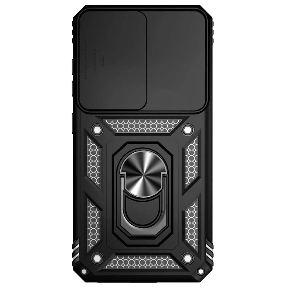 Slide Camera Protector Back Case for Samsung Galaxy S23+, PC + TPU Protective Phone Cover with Metal Ring Kickstand - Black - 2