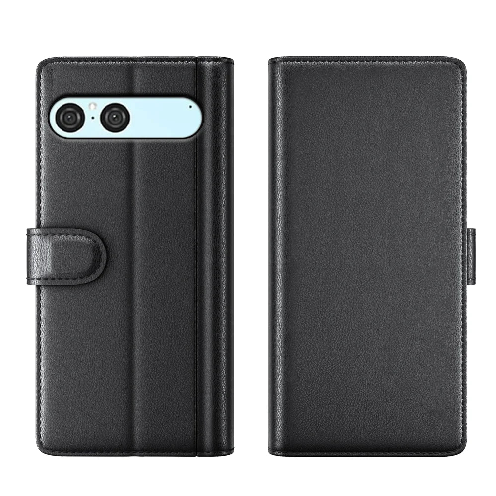 For Sony Xperia 10 VII Case Genuine Split Leather Phone Cover with Wallet Stand - Black - 1
