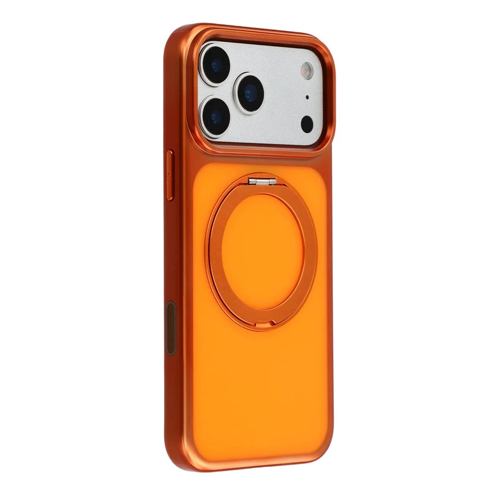 JAUCASE For iPhone 17 Pro Case Compatible with MagSafe Rotary Kickstand Metal + PC Matte Phone Cover - Orange - 1