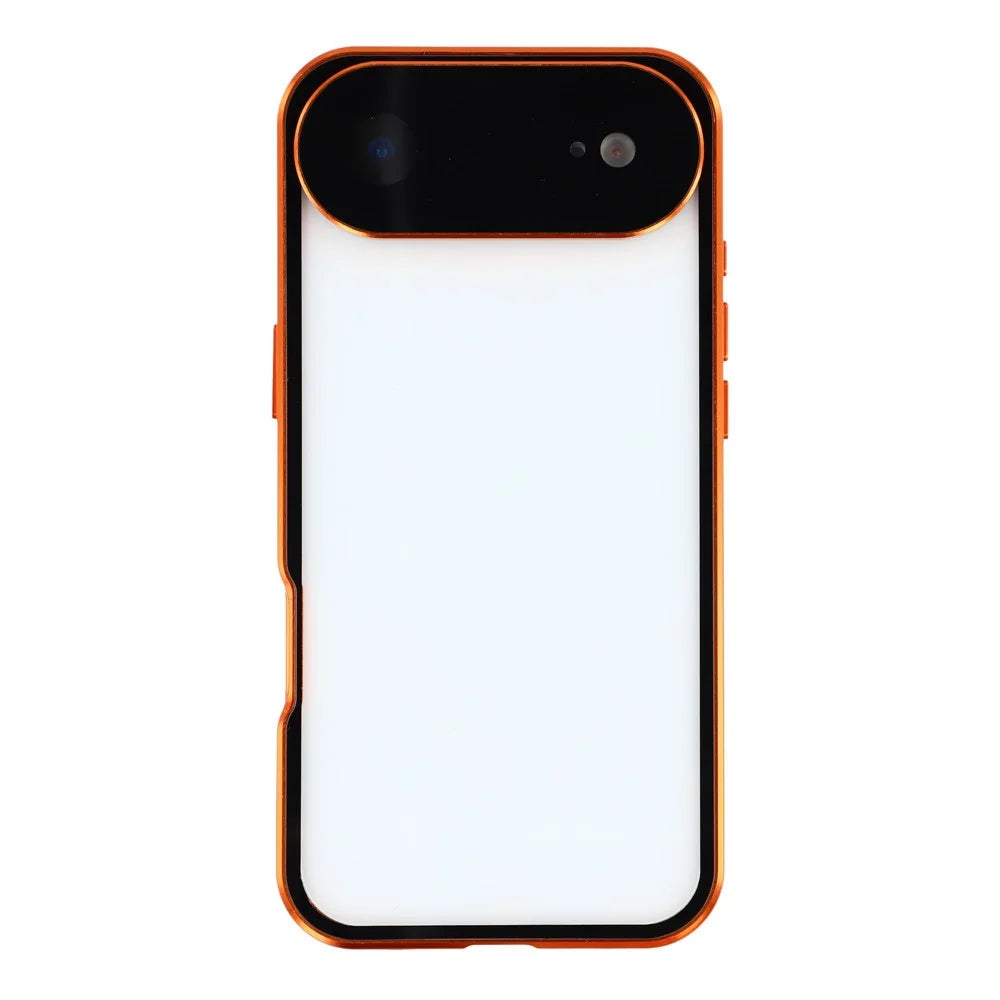 For iPhone Air Case Ultra Clear Double-Sided Tempered Glass + Magnetic Metal Frame Phone Cover - Orange - 4