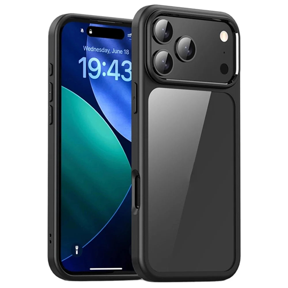 IPAKY For iPhone 17 Pro Clear Phone Case TPU + PC Anti-Fingerprint Back Cover - Black - 1