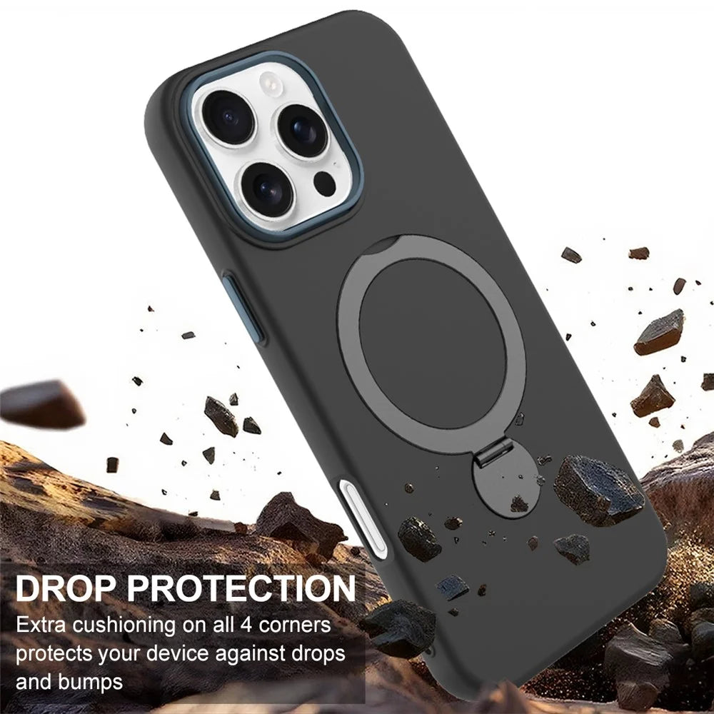 For iPhone 16 Pro Case Compatible with MagSafe Rotating Ring Kickstand TPU + PC Phone Back Cover - Black - 4