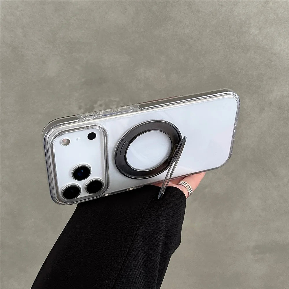 For iPhone 17 Pro Crystal Clear Case Compatible with MagSafe TPU Acrylic PC Kickstand Phone Cover with Screen Film - Black - 2