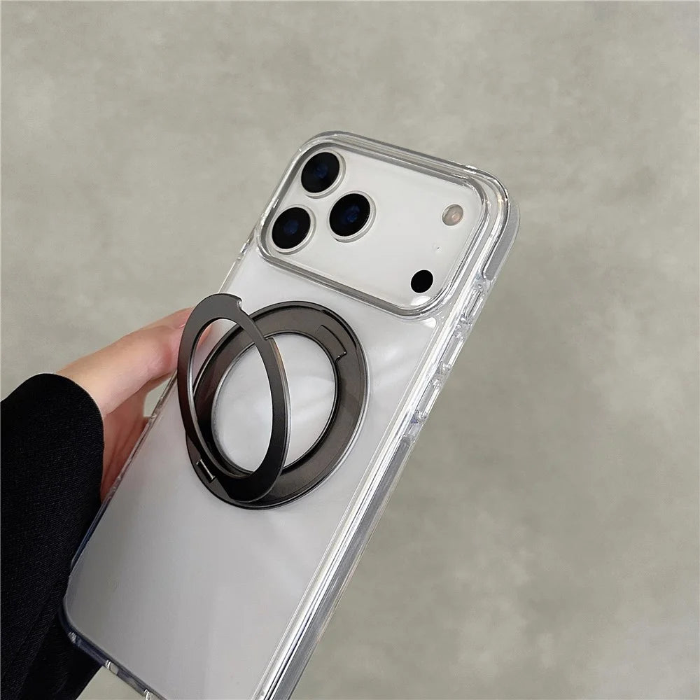 For iPhone 17 Pro Crystal Clear Case Compatible with MagSafe TPU Acrylic PC Kickstand Phone Cover with Screen Film - Black - 3