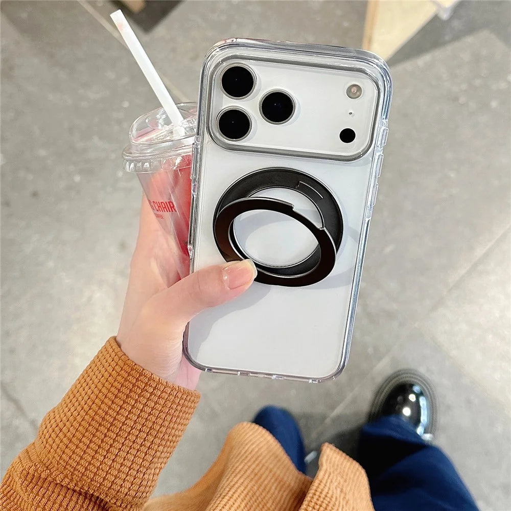 For iPhone 17 Pro Crystal Clear Case Compatible with MagSafe TPU Acrylic PC Kickstand Phone Cover with Screen Film - Black - 5