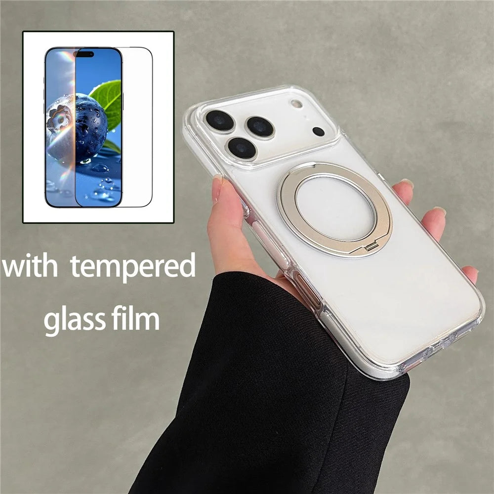 For iPhone 17 Pro Crystal Clear Case Compatible with MagSafe TPU Acrylic PC Kickstand Phone Cover with Screen Film - Black - 6