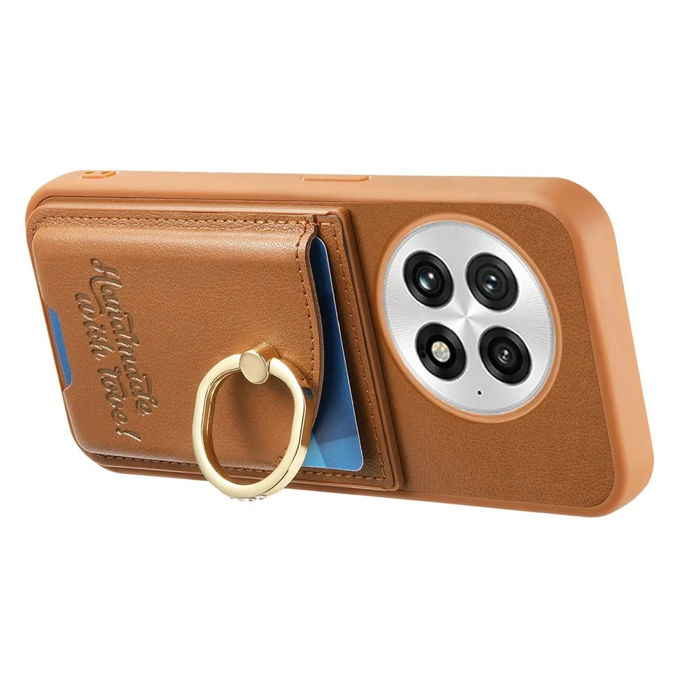 For OnePlus 13 Case Card Holder Rhinestone Ring Holder Kickstand Leather Back Phone Cover - Brown - 2