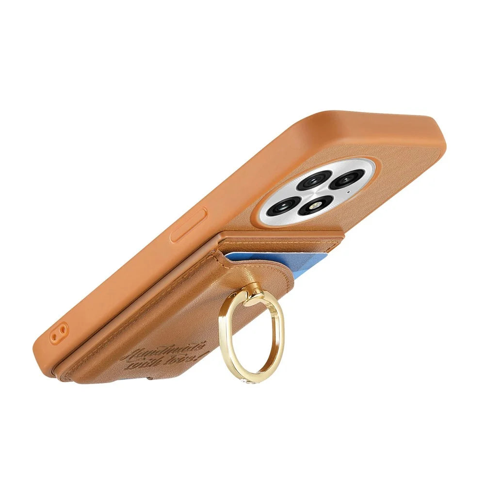 For OnePlus 13 Case Card Holder Rhinestone Ring Holder Kickstand Leather Back Phone Cover - Brown - 3