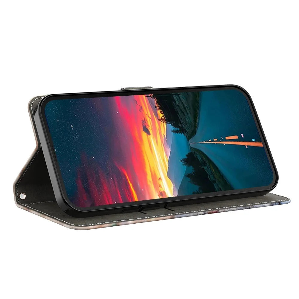 For Samsung Galaxy A08 5G / A08 4G / A07 5G / A07 4G Case Foldable Stand Wallet Pattern Printing PU Leather Flip Phone Cover - Pink Bird - 3