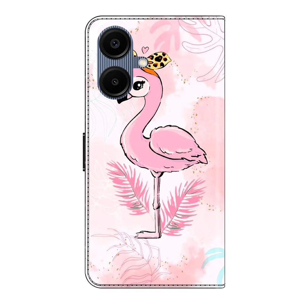 For Samsung Galaxy A08 5G / A08 4G / A07 5G / A07 4G Case Foldable Stand Wallet Pattern Printing PU Leather Flip Phone Cover - Pink Bird - 6