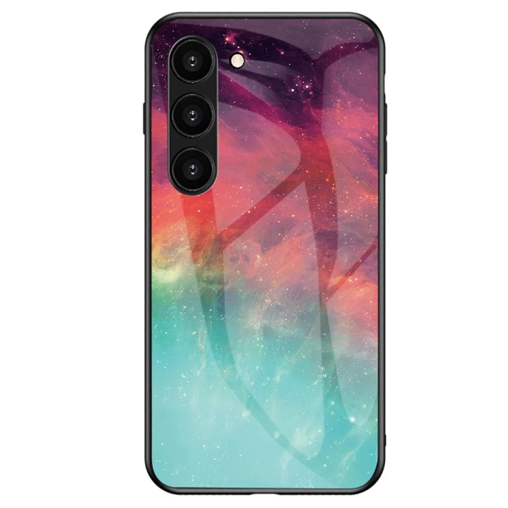 Anti-Fall Phone Case for Samsung Galaxy S23, TPU PC Tempered Glass Shockproof Cover Starry Sky Pattern Printed Phone Case - Color Starry Sky - 1
