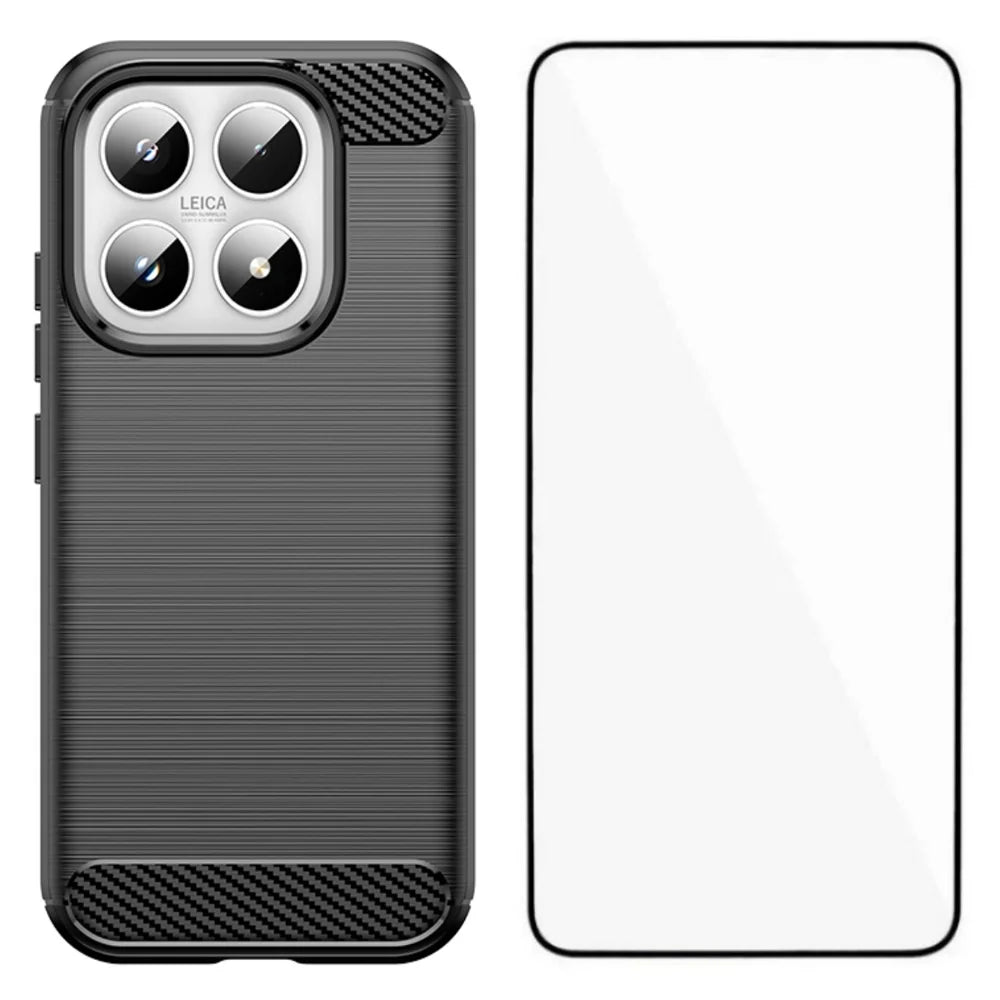 WANLONFENG For Xiaomi 17 Case with Screen Film  LS Series Big Lens Hole Brushed Texture TPU Phone Cover - Black - 1