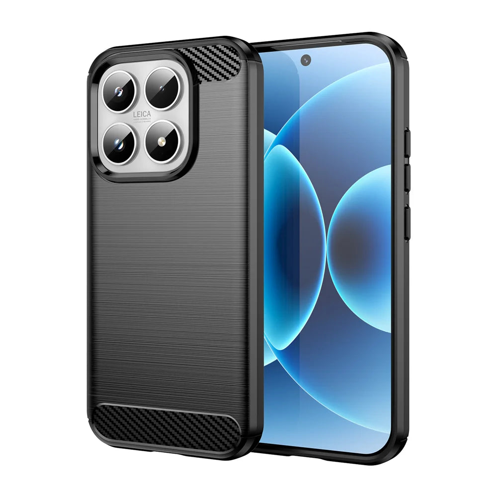 WANLONFENG For Xiaomi 17 Case with Screen Film  LS Series Big Lens Hole Brushed Texture TPU Phone Cover - Black - 2