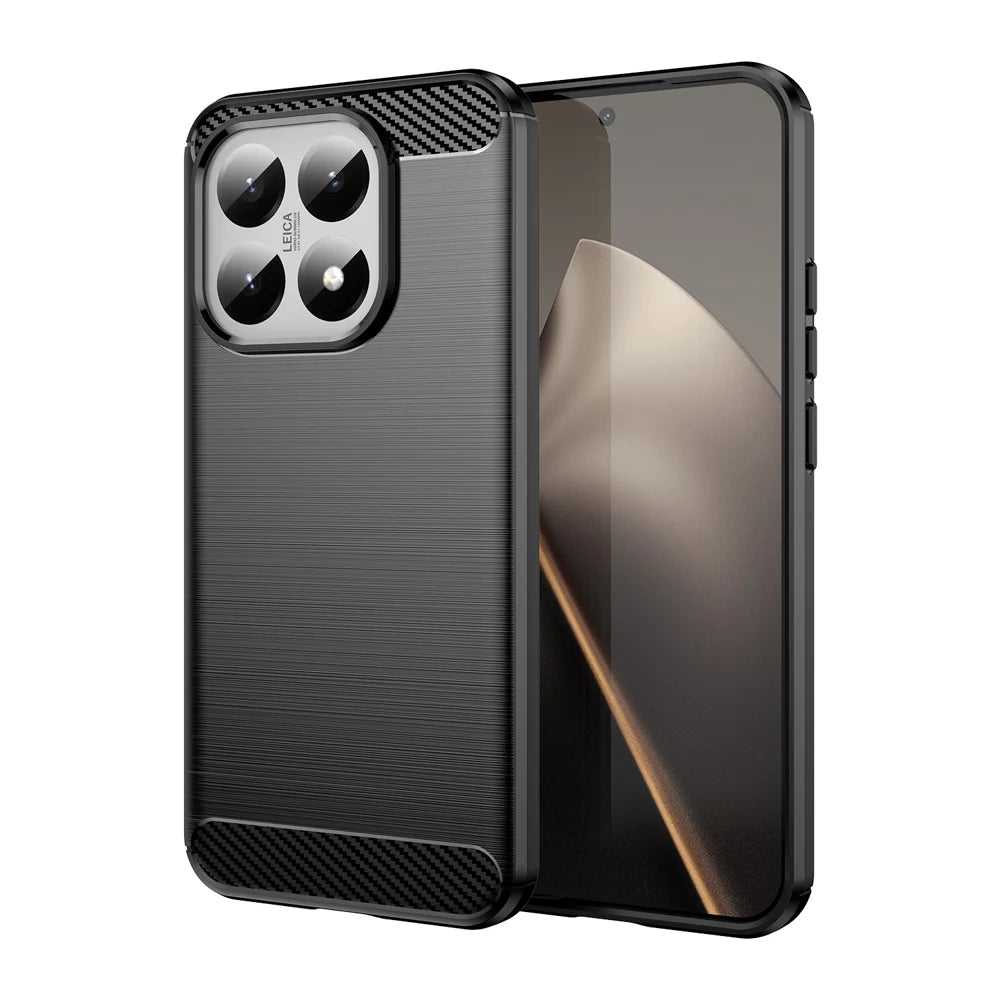 WANLONFENG For Xiaomi 15T Case with Screen Film  LS Series Big Lens Hole Brushed Texture TPU Phone Cover - Black - 2