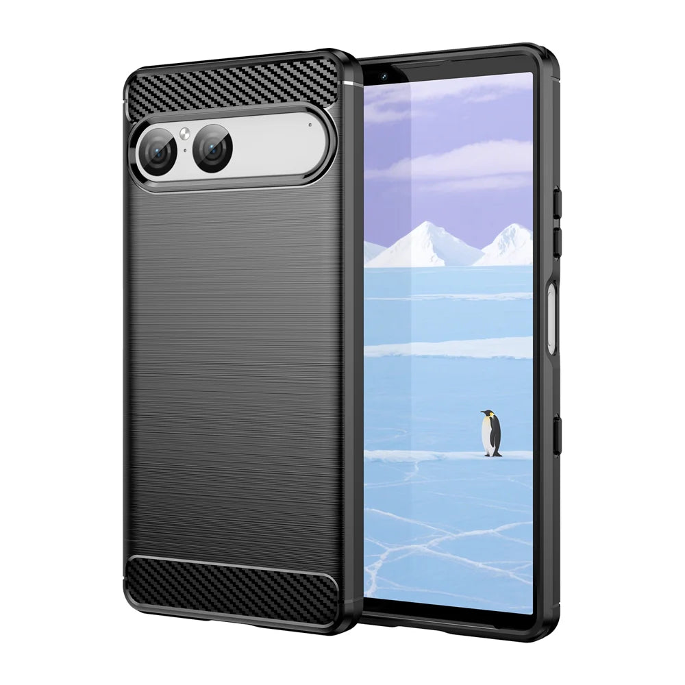 WANLONFENG For Sony Xperia 10 VII Case with Screen Film  LS Series Big Lens Hole Brushed Texture TPU Phone Cover - Black - 2