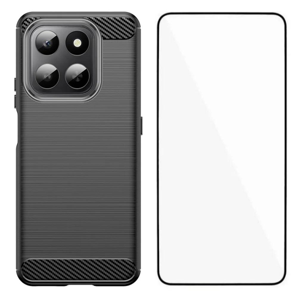 WANLONFENG For Honor 400 Smart 4G / Honor X7d 4G / Honor 400 Smart 5G Case with Screen Film  LS Series Big Lens Hole Brushed Texture TPU Phone Cover - Black - 1