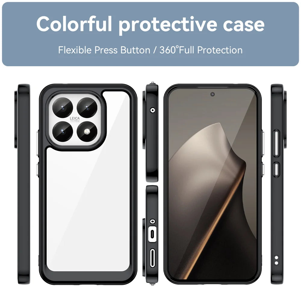 WANLONFENG For Xiaomi 15T Phone Case  XC Series TPU Acrylic Cover with Tempered Glass (Big Lens Hole) - Black - 3