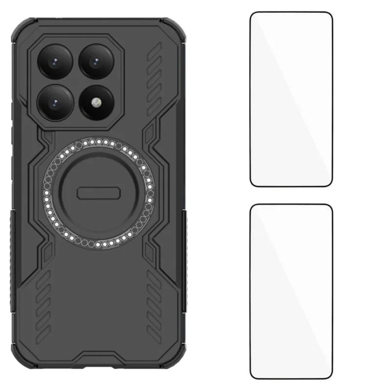 WANLONFENG For Xiaomi 15T Magnetic Case  DJ Series PC TPU Phone Cover with 2Pcs Tempered Glass Film - Black - 1