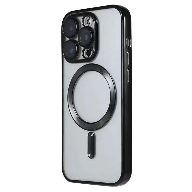 For iPhone 15 Pro Magnetic Case CD Veins Glass Lens Guard TPU Phone Back Cover - Black - 1