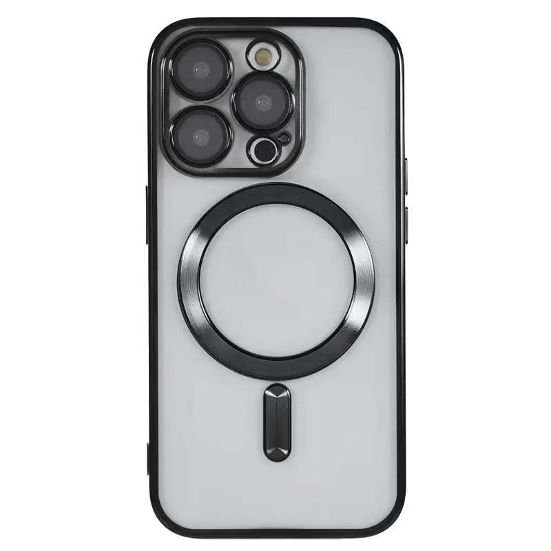 For iPhone 15 Pro Magnetic Case CD Veins Glass Lens Guard TPU Phone Back Cover - Black - 2