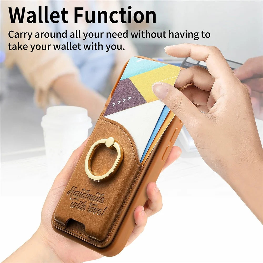 For Samsung Galaxy S25+ / S24+ Case Card Holder Rhinestone Ring Holder Kickstand Leather Back Phone Cover - Brown - 7