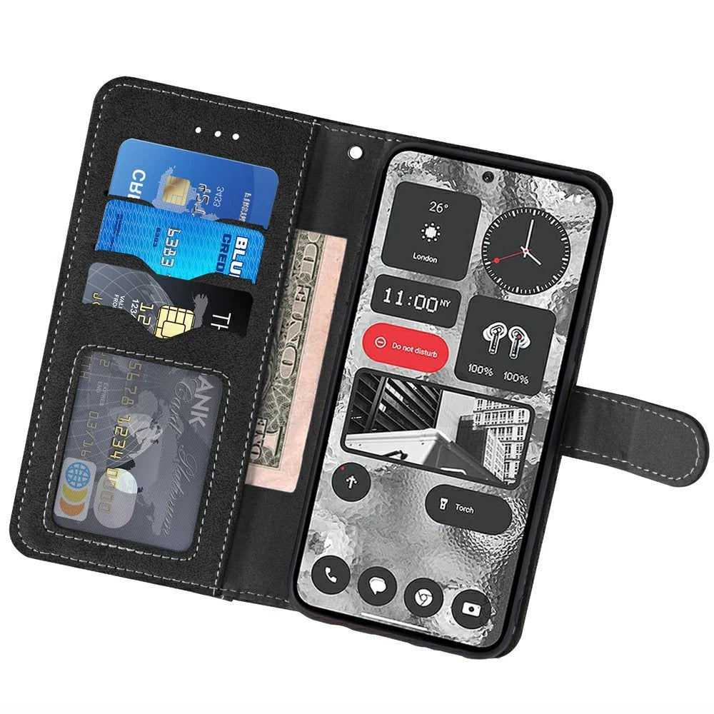 For T-Mobile Revvl 8 Pro Case Retro PU Leather Wallet Phone Cover with Rotating Card Slots Holder - Black - 2