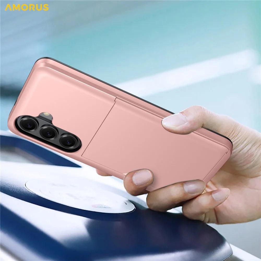 AMORUS For Samsung Galaxy S26+ Case with Sliding Card Holder PC TPU Phone Back Cover - Rose Gold - 2