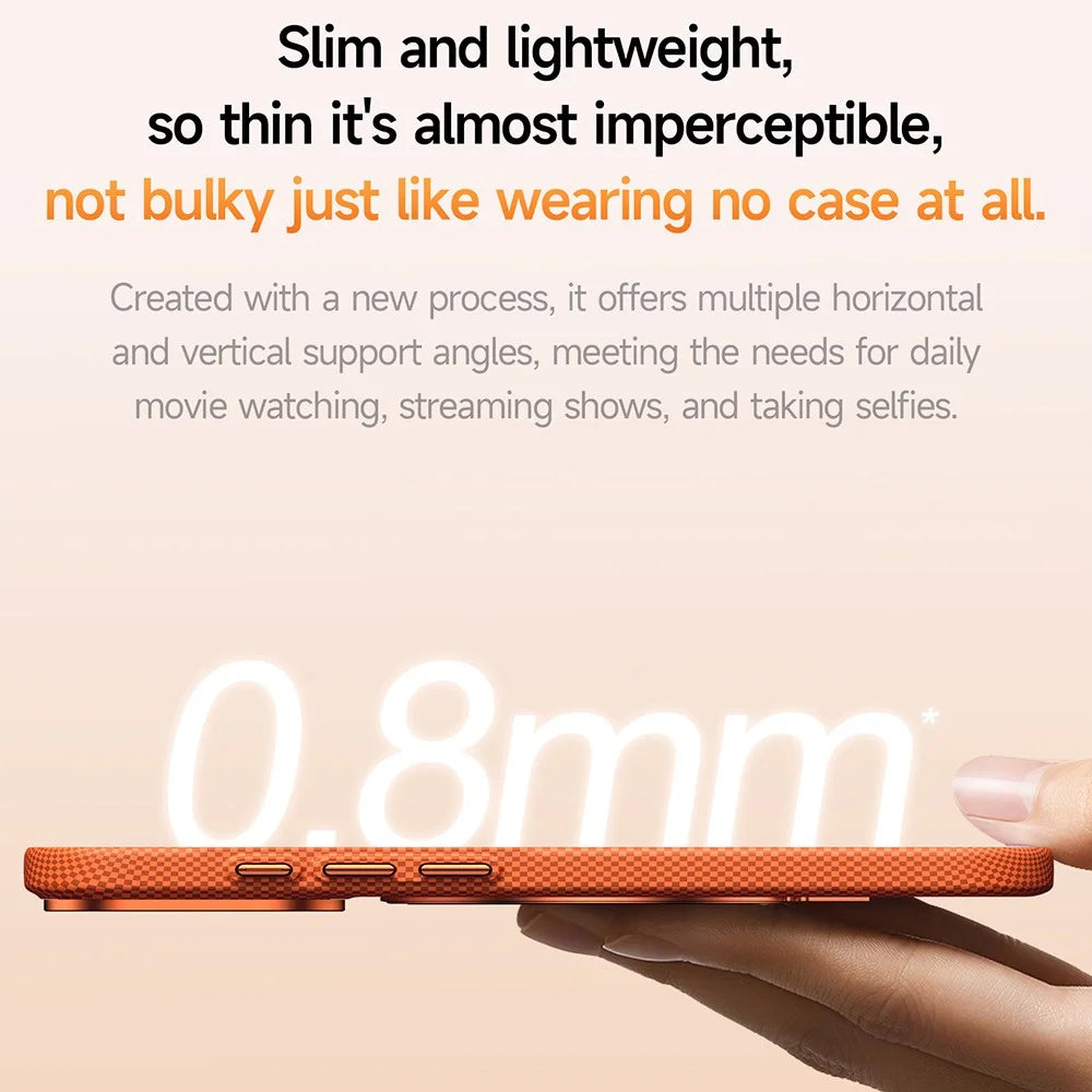 SULADA For iPhone 17 Pro Protective Magnetic Case Grid Textured Anti Fingerprint Phone Cover - Orange - 2