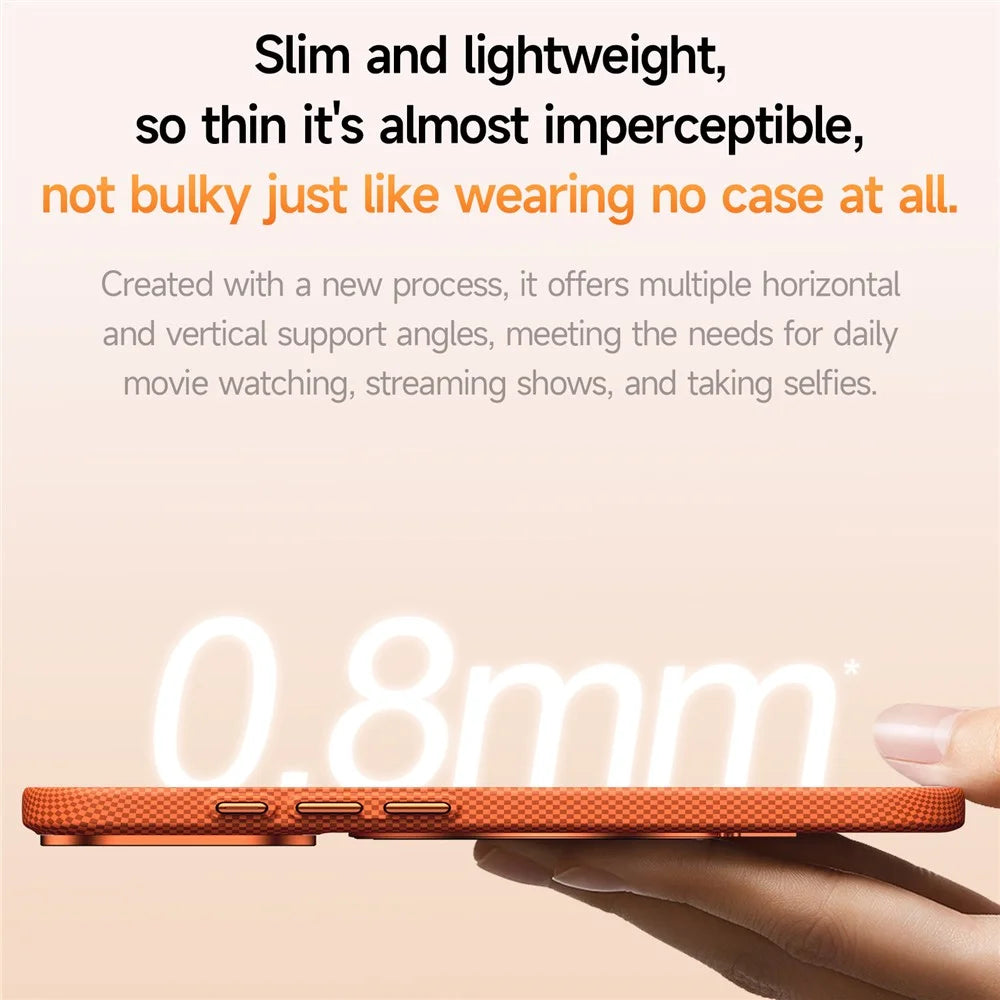 SULADA For iPhone 17 Pro Kickstand Magnetic Case Grid Textured Anti Fingerprint Phone Cover - Orange - 2