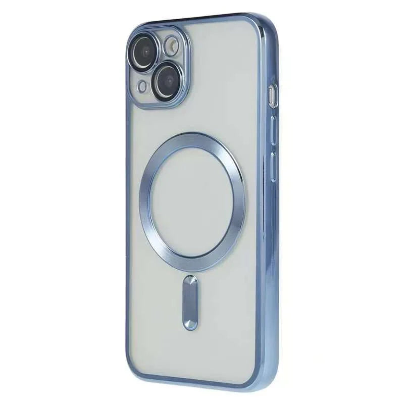 For iPhone 14 Plus Magnetic Case CD Veins Glass Lens Guard TPU Phone Back Cover - Blue - 1