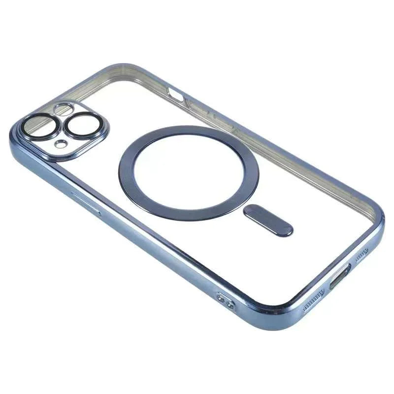 For iPhone 13 Magnetic Case CD Veins Glass Lens Guard TPU Phone Back Cover - Blue - 4