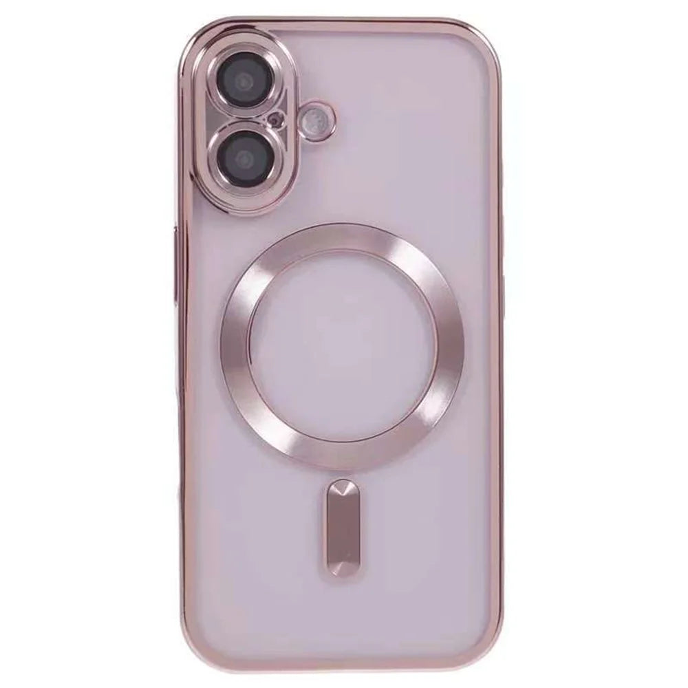 For iPhone 16 Plus Magnetic Case CD Veins Glass Lens Guard TPU Phone Back Cover - Pink - 2