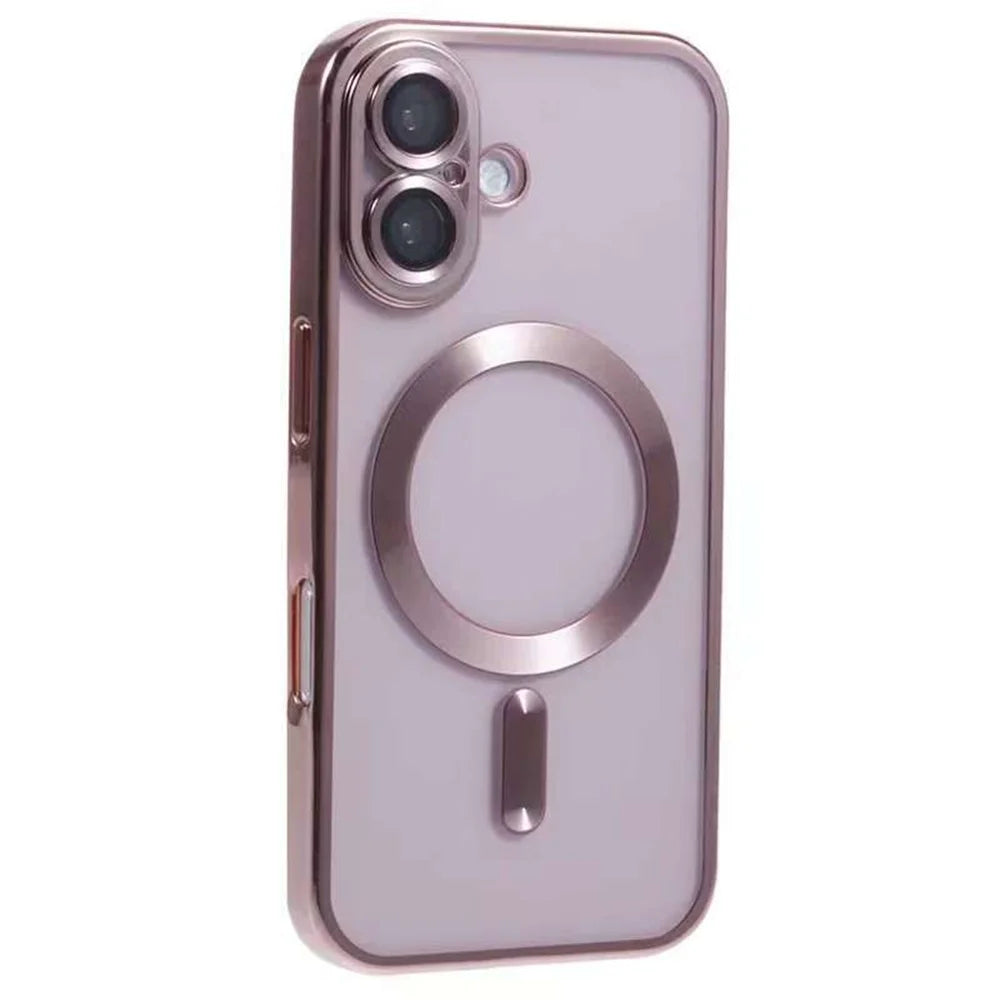For iPhone 16 Magnetic Case CD Veins Glass Lens Guard TPU Phone Back Cover - Pink - 1