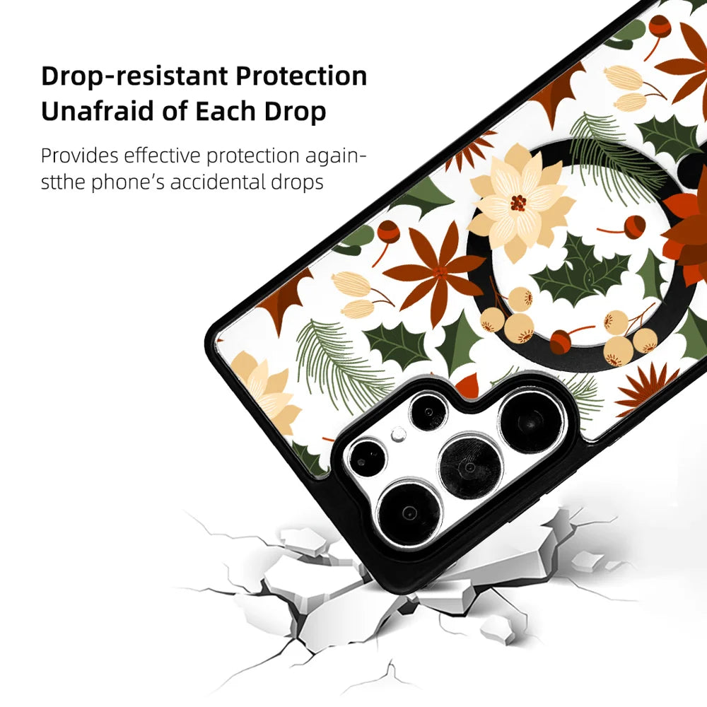 EYCASE For Samsung Galaxy S25 Ultra Christmas Series Magnetic Case  Pattern Print TPU + Acrylic Cover - Vintage Christmas Floral - 3