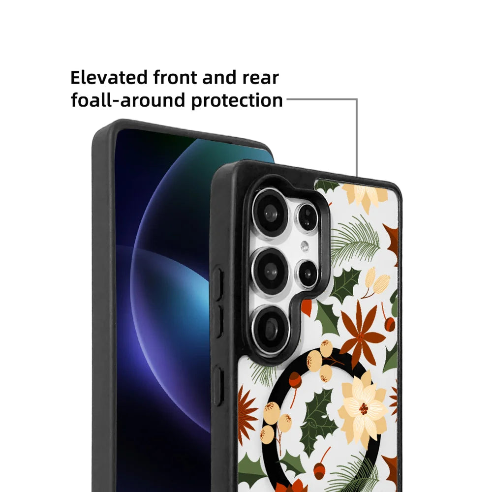 EYCASE For Samsung Galaxy S25 Ultra Christmas Series Magnetic Case  Pattern Print TPU + Acrylic Cover - Vintage Christmas Floral - 5