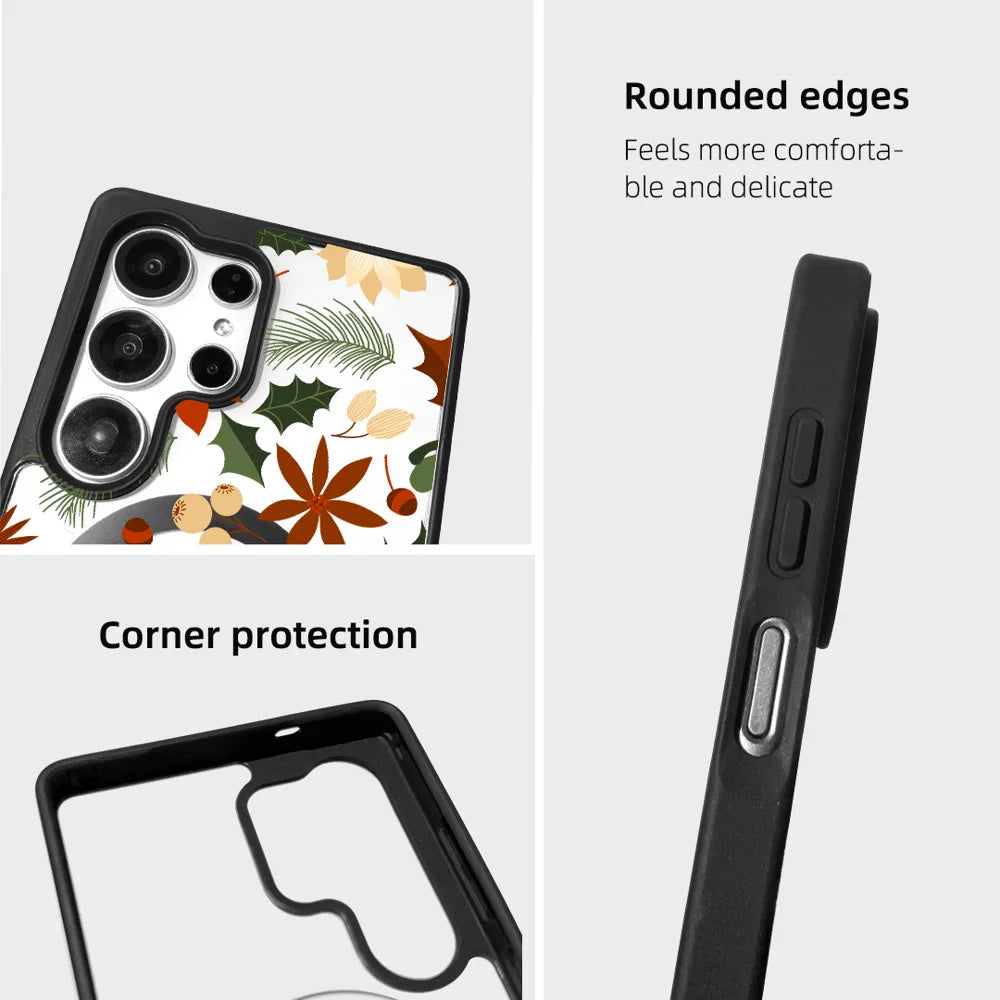EYCASE For Samsung Galaxy S25 Ultra Christmas Series Magnetic Case  Pattern Print TPU + Acrylic Cover - Vintage Christmas Floral - 7