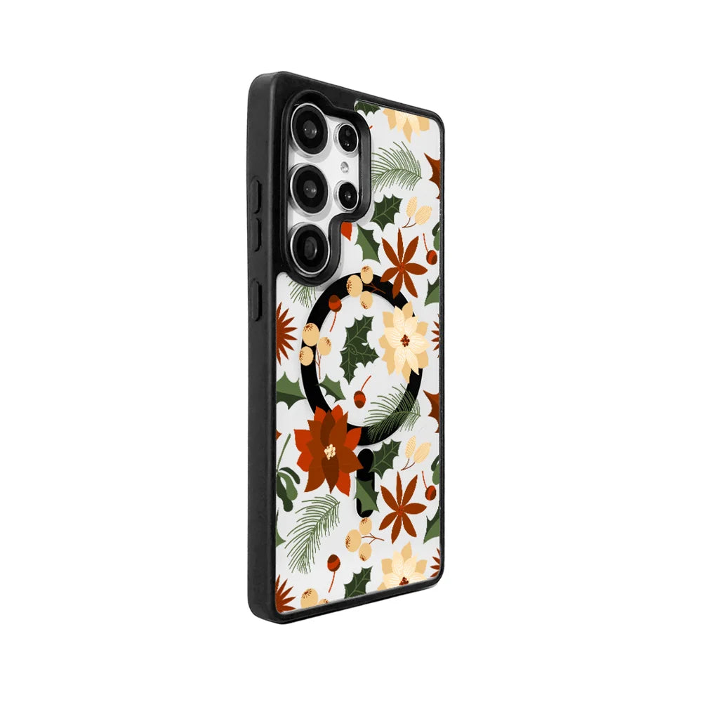 EYCASE For Samsung Galaxy S24 Ultra Christmas Series Magnetic Case  Pattern Print TPU + Acrylic Cover - Vintage Christmas Floral - 2
