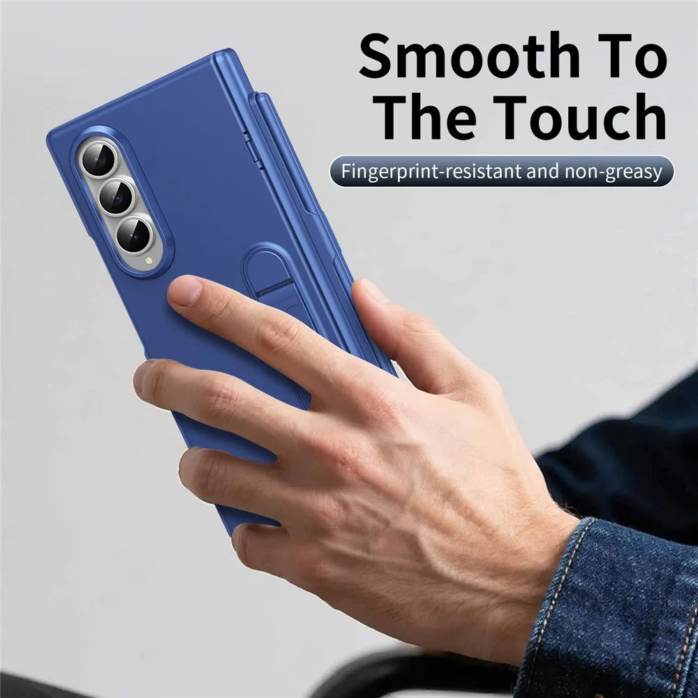 For Samsung Galaxy Z Fold3 5G Case Kickstand Hard PC Phone Cover with Tempered Glass Film / Stylus / Pen Slot - Sapphire - 2